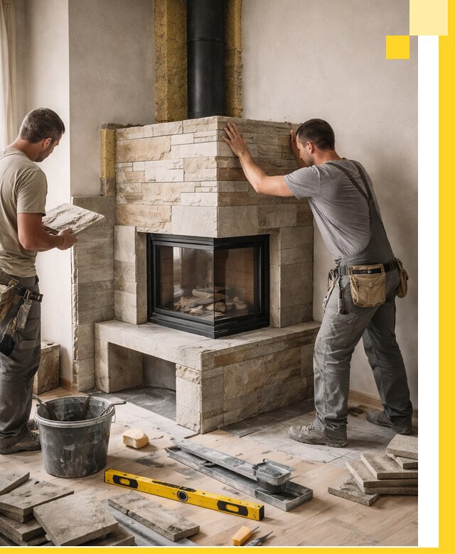 Угловые камины под ключ проект, монтаж и отделка в Троицке