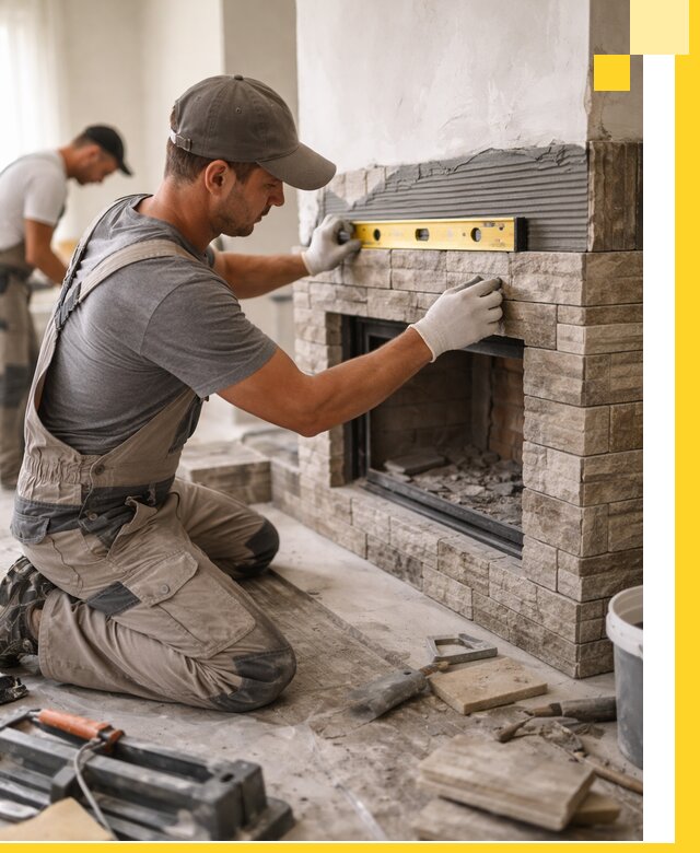 Облицовка каминов в Троицке, монтаж и отделка натуральным камнем