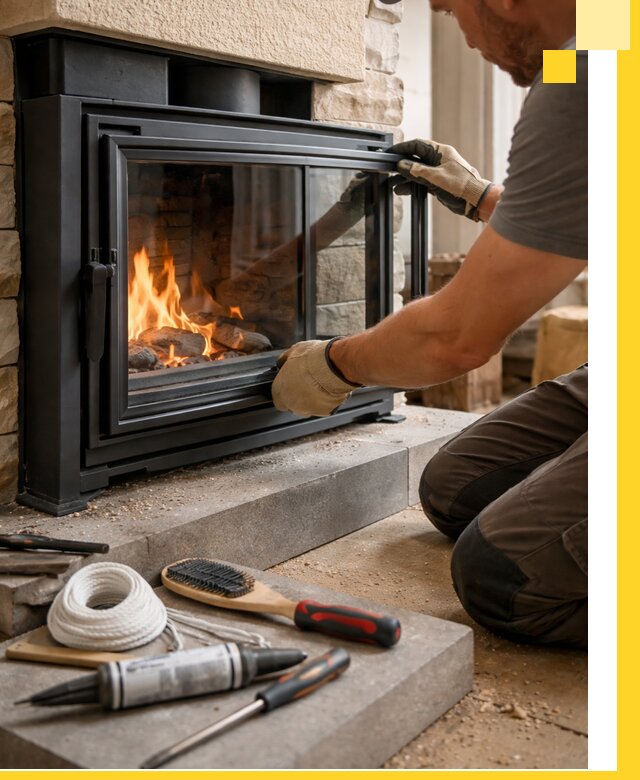 Производство, монтаж и доставка каминов со стеклом в Троицке