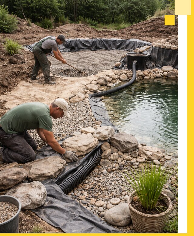 Строительство природных бассейнов и озер в Троицке под ключ