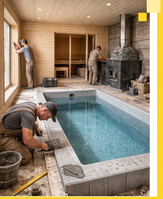 Проект бани с бассейном и сауной в Троицке под ключ