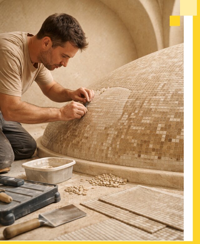 Профессиональная укладка мозаики для хамама под ключ в Троицке