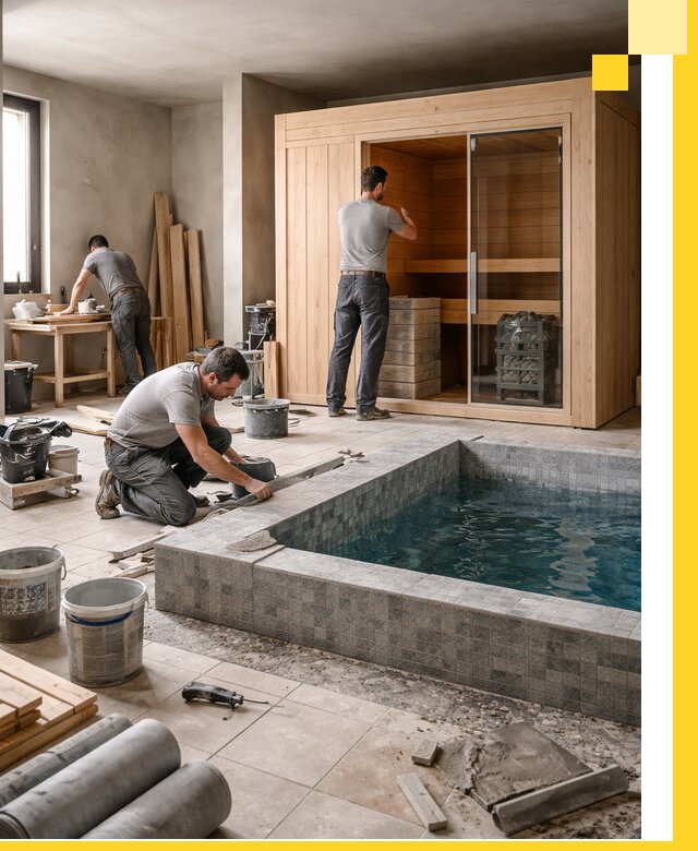 SPA зоны под ключ с бассейном сауной и печью в Троицке